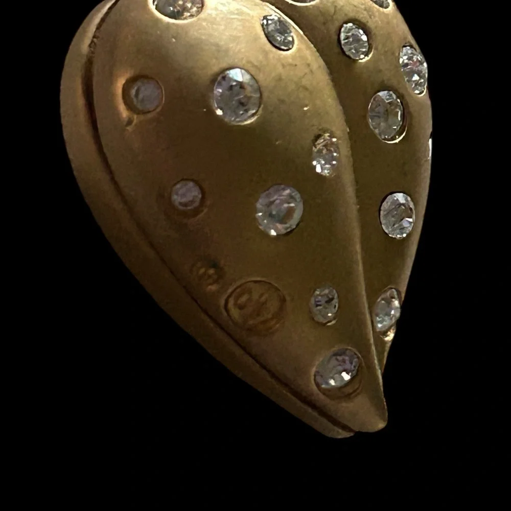 VTG Swarovski Puffed Heart Crystal Pendant Gold Tone 1.5" Signed Mother's Day - Picture 3 of 7